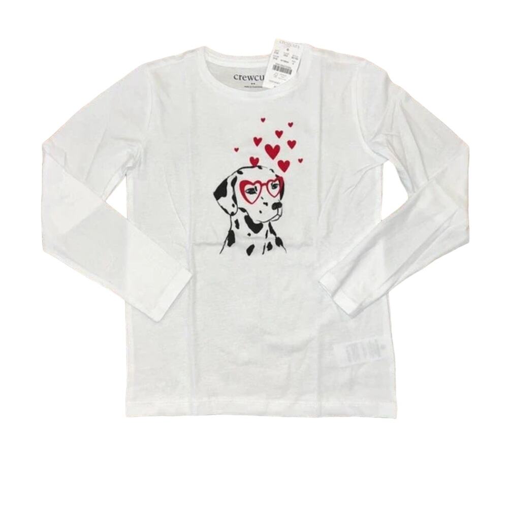 NWT J. Crew Girls' White W/Heart Dalmatian Long Sleeve Graphic Tee